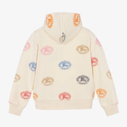 Burberry-توب هودي تينز بناتي قطن لون عاجي | Childrensalon Outlet
