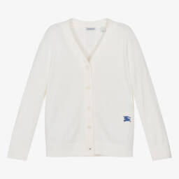 Burberry-كارديغان صوفي محبوك بلون العاج للفتيات المراهقات | Childrensalon Outlet