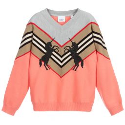 Burberry-Teen Pink & Grey Wool Sweater | Childrensalon Outlet