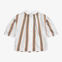 Burberry-Teen White Icon Stripe Blouse | Childrensalon Outlet