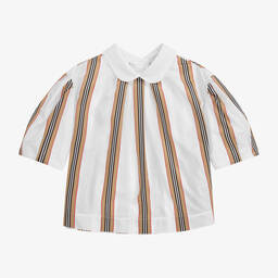 Burberry-Teen White Icon Stripe Blouse | Childrensalon Outlet