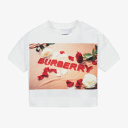Burberry-تيشيرت بوكسي قطن لون أبيض وأحمر للمولودات | Childrensalon Outlet