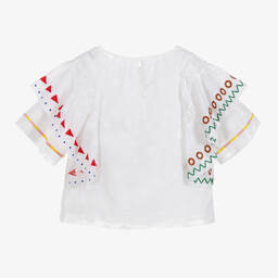 Burberry-توب قطن جاكارد لون أبيض للبنات | Childrensalon Outlet