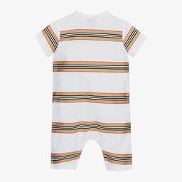 Burberry-White Icon Stripe Romper | Childrensalon Outlet