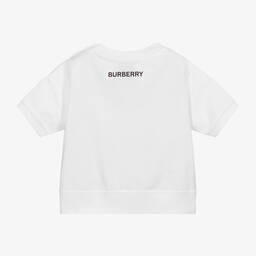 Burberry-تيشيرت قطن لون أبيض وزهري للمولودات | Childrensalon Outlet