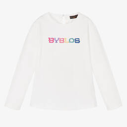 Burberry-Girls Ivory Cotton Logo Top | Childrensalon Outlet