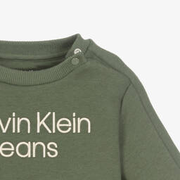Calvin Klein-Baby Khaki Green Cotton Tracksuit Gift Set | Childrensalon Outlet