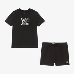 Calvin Klein-بيجاما قطن جيرسي لون أسود | Childrensalon Outlet