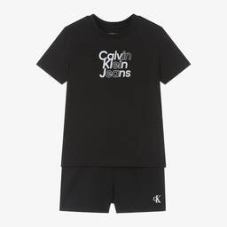 Calvin Klein-بيجاما قطن جيرسي لون أسود | Childrensalon Outlet