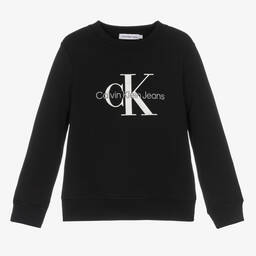Calvin Klein Jeans-Black Cotton Logo Sweatshirt | Childrensalon Outlet