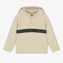 Calvin Klein-Boys Beige Logo Hooded Top | Childrensalon Outlet