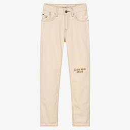 Calvin Klein Jeans-Boys Beige Straight Fit Jeans | Childrensalon Outlet