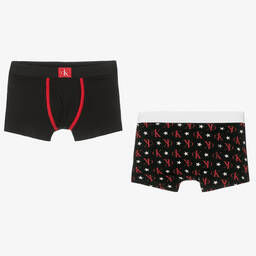 كالفين كلاين-Boys Black Cotton Boxers (2 Pack) | Childrensalon Outlet