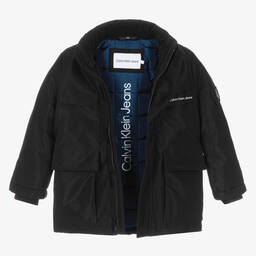 Calvin Klein-Boys Black Hooded Padded Coat | Childrensalon Outlet