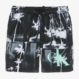 Calvin Klein-Boys Black Palm Tree Print Swim Shorts | Childrensalon Outlet