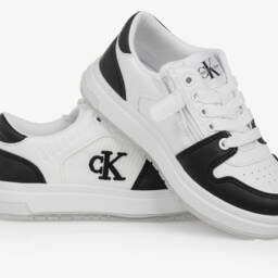 Calvin Klein-حذاء رياضي للأولاد باللونين الأسود والأبيض بأسلوب الجلد | Childrensalon Outlet