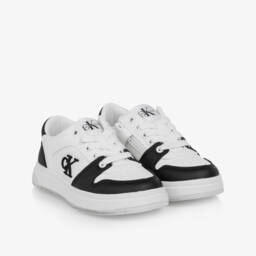 Calvin Klein-حذاء رياضي للأولاد باللونين الأسود والأبيض بأسلوب الجلد | Childrensalon Outlet