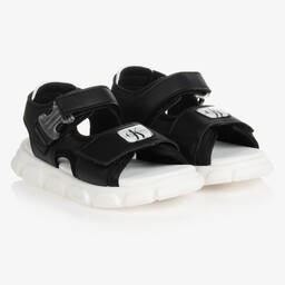 Calvin Klein Jeans-Boys Black & White Logo Sandals | Childrensalon Outlet