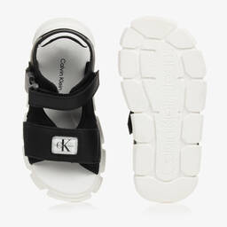 Calvin Klein Jeans-Boys Black & White Logo Sandals | Childrensalon Outlet