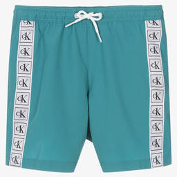 كالفين كلاين-Boys Blue Logo Swim Shorts | Childrensalon Outlet