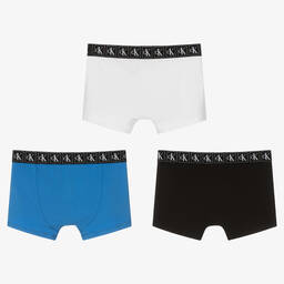 كالفين كلاين-شورت بوكسر قطن جيرسي لون أبيض وأسود وأزرق (3 قطع) | Childrensalon Outlet