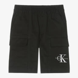 Calvin Klein-Boys Cotton Cargo Shorts in Noir | Childrensalon Outlet