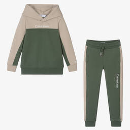 Calvin Klein-Бежево-зеленый спортивный костюм из хлопка | Childrensalon Outlet