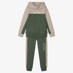 Calvin Klein-Бежево-зеленый спортивный костюм из хлопка | Childrensalon Outlet