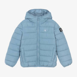 Calvin Klein-Boys Hooded Blue Puffer Coat | Childrensalon Outlet