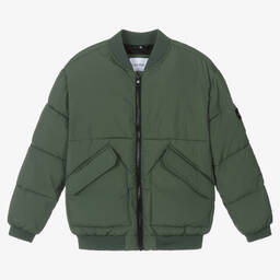 Calvin Klein-Boys Khaki Green Puffer Jacket | Childrensalon Outlet
