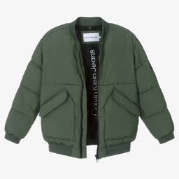 Calvin Klein-Boys Khaki Green Puffer Jacket | Childrensalon Outlet