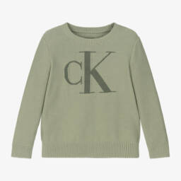 Calvin Klein-Boys Khaki Knit Cotton Pullover | Childrensalon Outlet