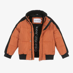 Calvin Klein-Boys Orange & Black Puffer Jacket | Childrensalon Outlet