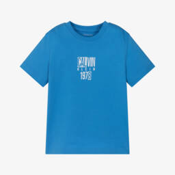 Calvin Klein-Boys Retro Blue Cotton Tee | Childrensalon Outlet