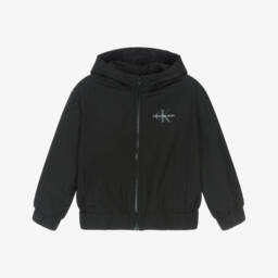 كالفين كلاين-جاكيت أسود أنيق بغطاء للرأس للأولاد | Childrensalon Outlet