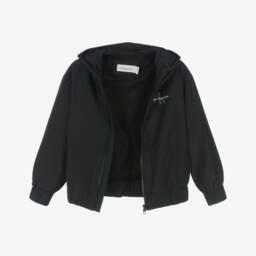 كالفين كلاين-جاكيت أسود أنيق بغطاء للرأس للأولاد | Childrensalon Outlet