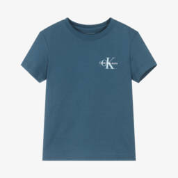 كالفين كلاين-تيشيرت قطني ناعم أزرق للأولاد | Childrensalon Outlet