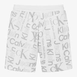 Calvin Klein-Boys White & Grey Cotton Shorts | Childrensalon Outlet