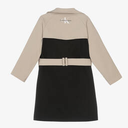 كالفين كلاين-معطف ترانشكوت تويل لون بيج وأسود للبنات | Childrensalon Outlet