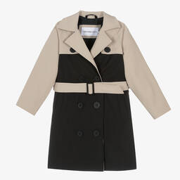كالفين كلاين-معطف ترانشكوت تويل لون بيج وأسود للبنات | Childrensalon Outlet