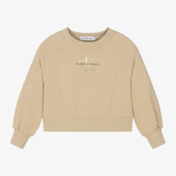 Calvin Klein-Girls Beige Cotton Blend Jumper | Childrensalon Outlet