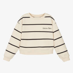 Calvin Klein-Бежевая полосатая хлопковая кофта для девочек | Childrensalon Outlet