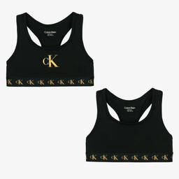 كالفين كلاين-2 توب قصير قطن جيرسي لون أسود للبنات | Childrensalon Outlet