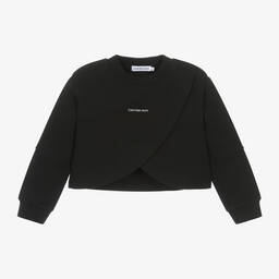 Calvin Klein-Girls Black Cotton Crossover Sweatshirt | Childrensalon Outlet