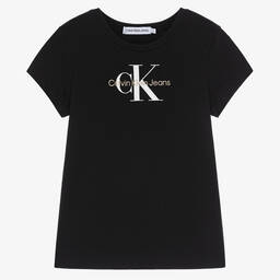 Calvin Klein Jeans-Girls Black Cotton Logo T-Shirt | Childrensalon Outlet
