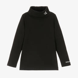 Calvin Klein-Girls Black Cotton Roll Neck Top | Childrensalon Outlet