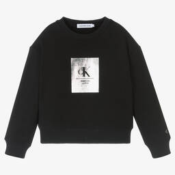 Calvin Klein Jeans-Girls Black Cotton Sweatshirt | Childrensalon Outlet