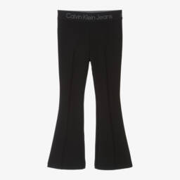 Calvin Klein-Girls Black Flare Jersey Trousers | Childrensalon Outlet