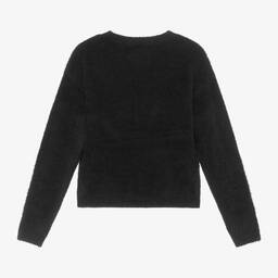 Calvin Klein-Girls Black Fluffy Knit Monogram Sweater  | Childrensalon Outlet