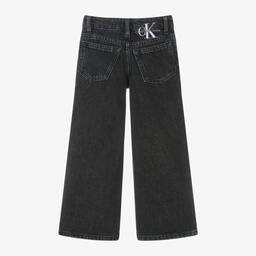 Calvin Klein-Girls Black High Rise Wide Leg Jeans | Childrensalon Outlet